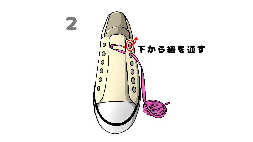 星型になる靴紐の結び方2手順目