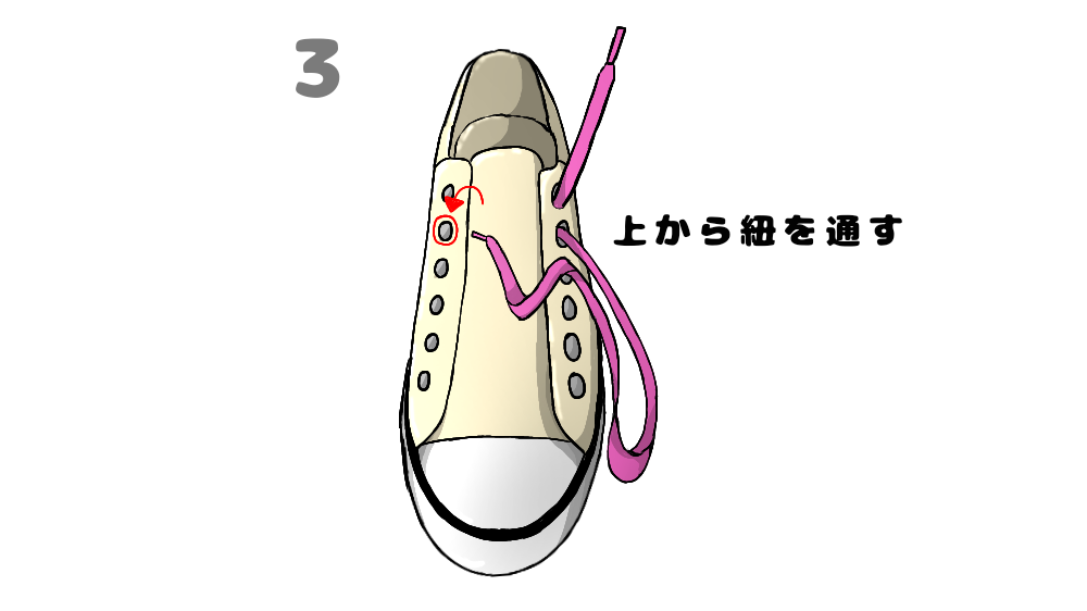 星型になる靴紐の結び方3手順目