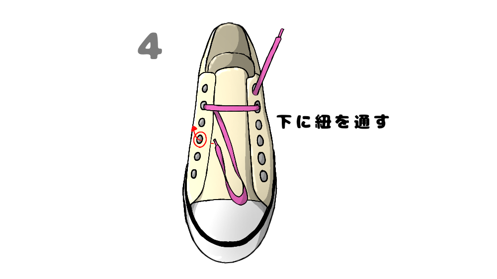 星型になる靴紐の結び方4手順目