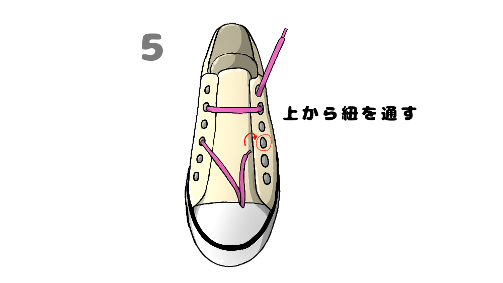 星型になる靴紐の結び方5手順目