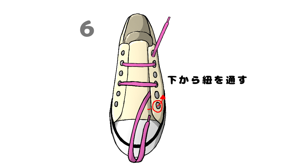 星型になる靴紐の結び方6手順目