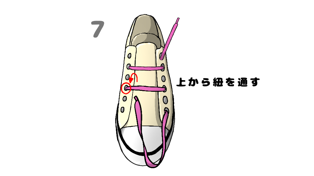 星型になる靴紐の結び方7手順目