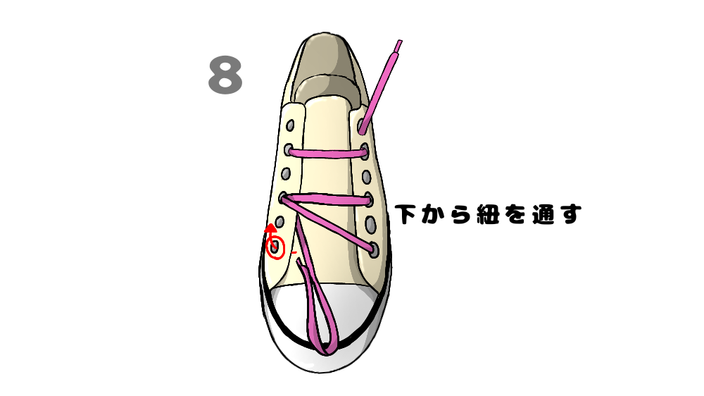 星型になる靴紐の結び方8手順目